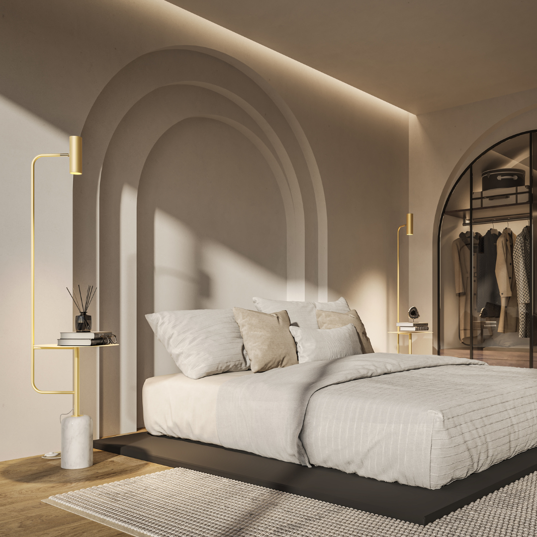 Modern Floor Lamp with Side Table in Marble Look | Minimalist Standing Light