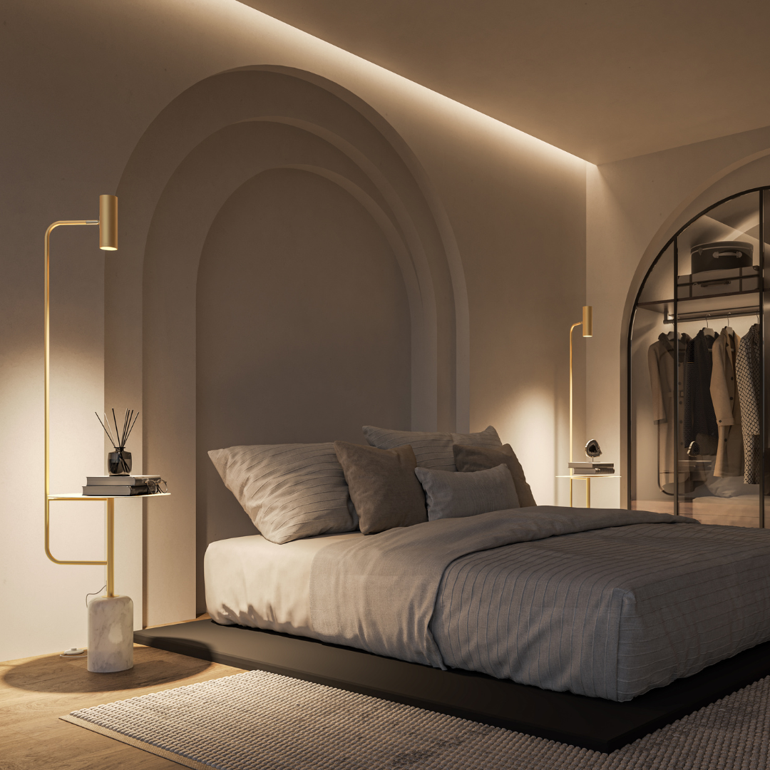 Modern Floor Lamp with Side Table in Marble Look | Minimalist Standing Light