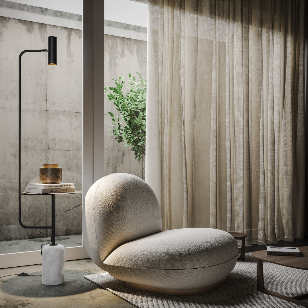 Modern Floor Lamp with Side Table in Marble Look | Minimalist Standing Light