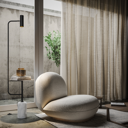 Modern Floor Lamp with Side Table in Marble Look | Minimalist Standing Light