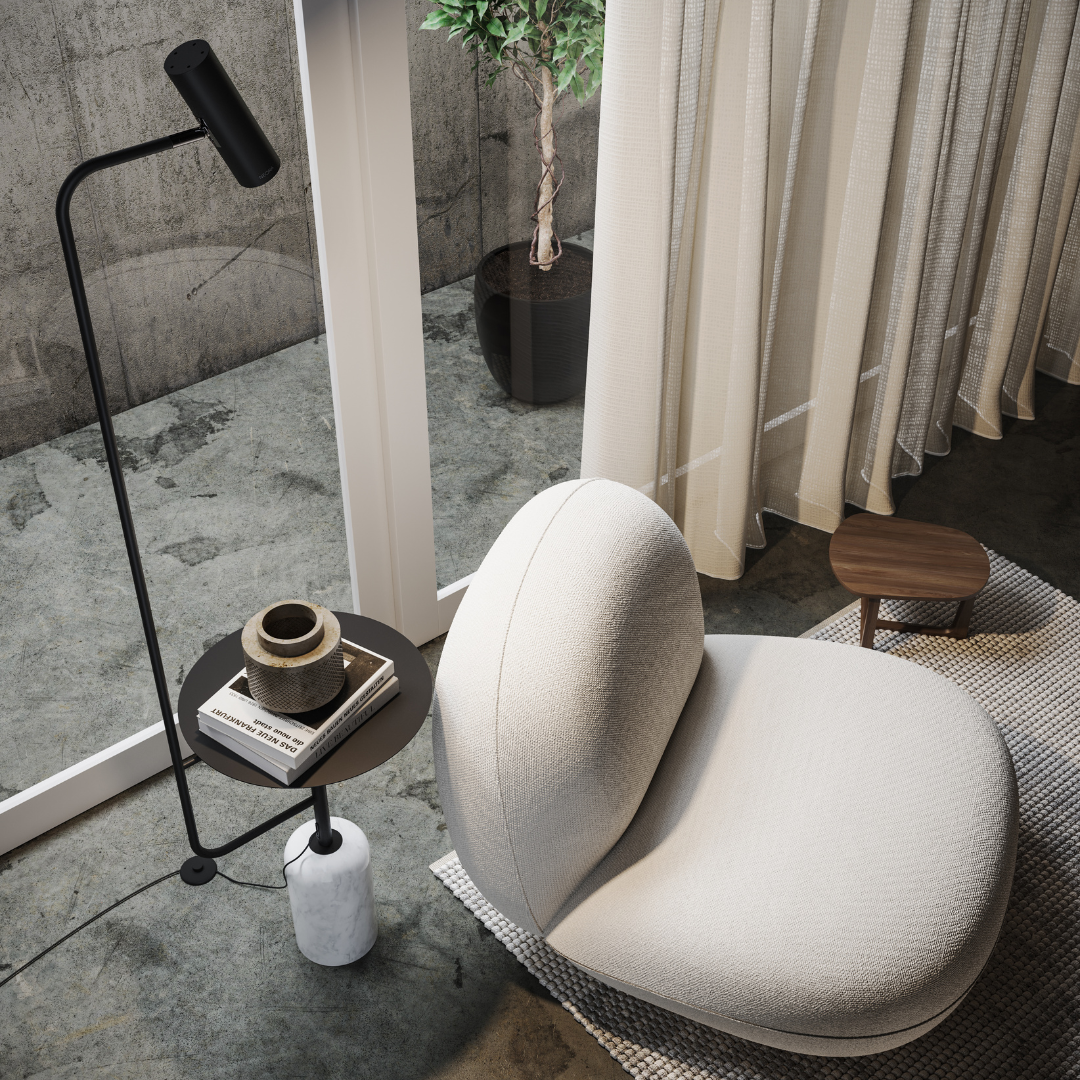 Modern Floor Lamp with Side Table in Marble Look | Minimalist Standing Light