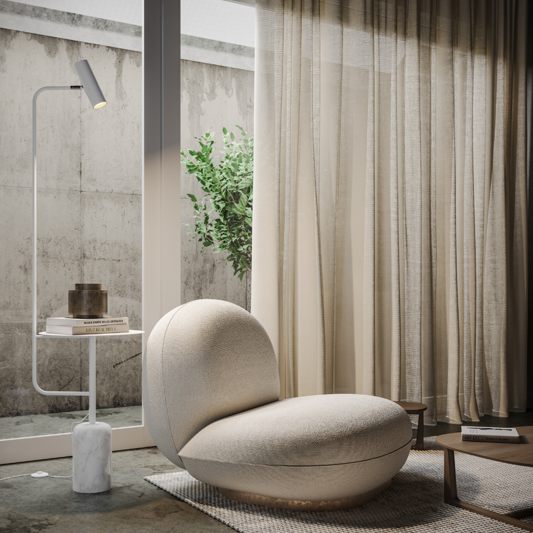 Modern Floor Lamp with Side Table in Marble Look | Minimalist Standing Light