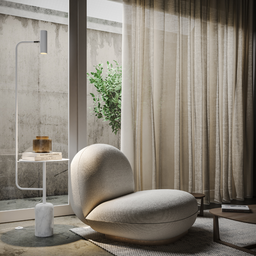 Modern Floor Lamp with Side Table in Marble Look | Minimalist Standing Light
