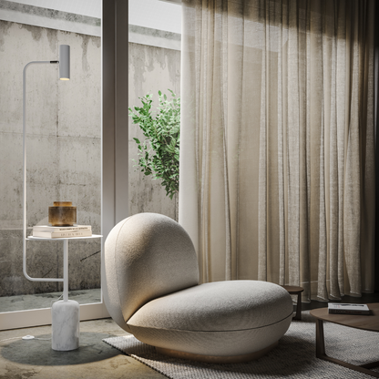 Modern Floor Lamp with Side Table in Marble Look | Minimalist Standing Light