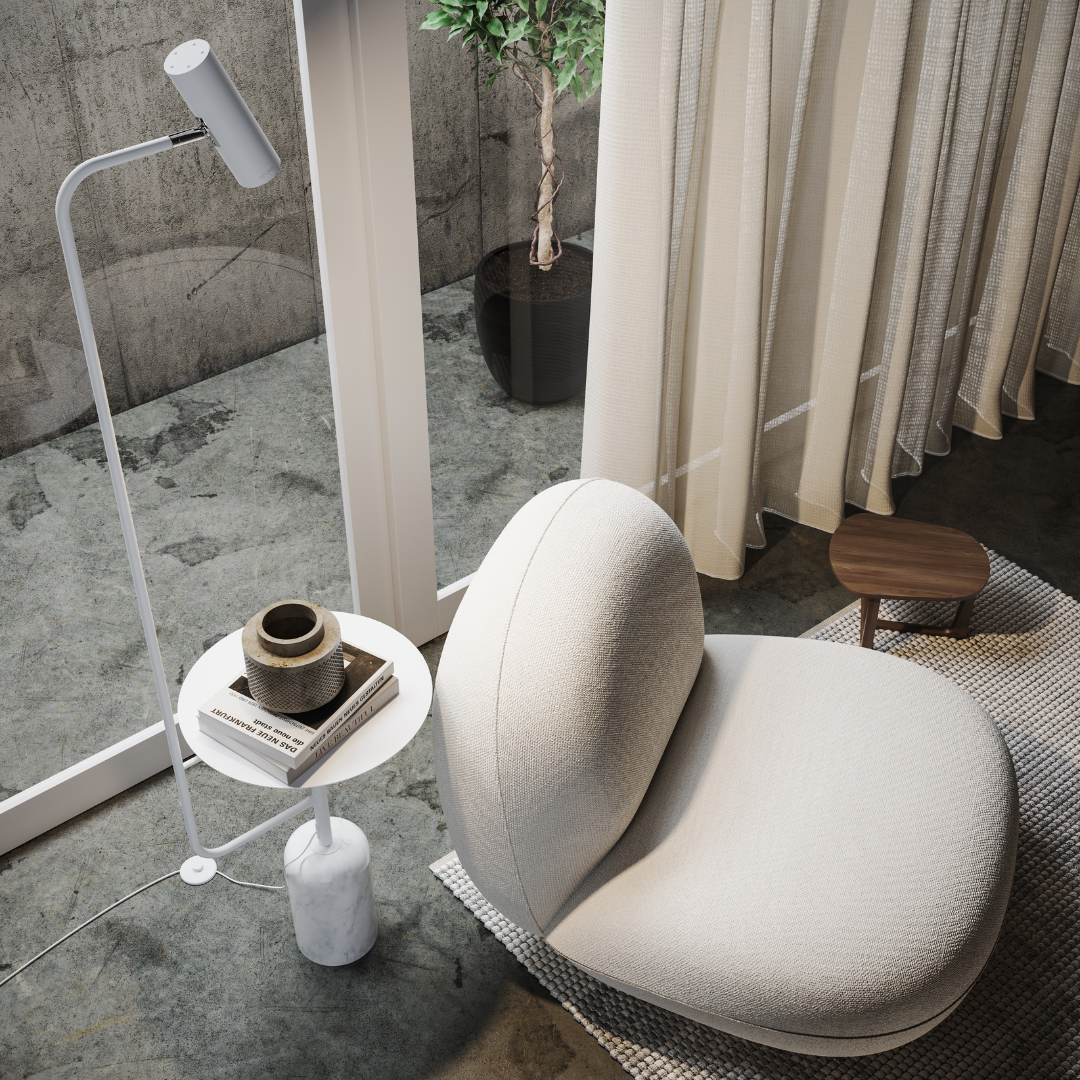Modern Floor Lamp with Side Table in Marble Look | Minimalist Standing Light