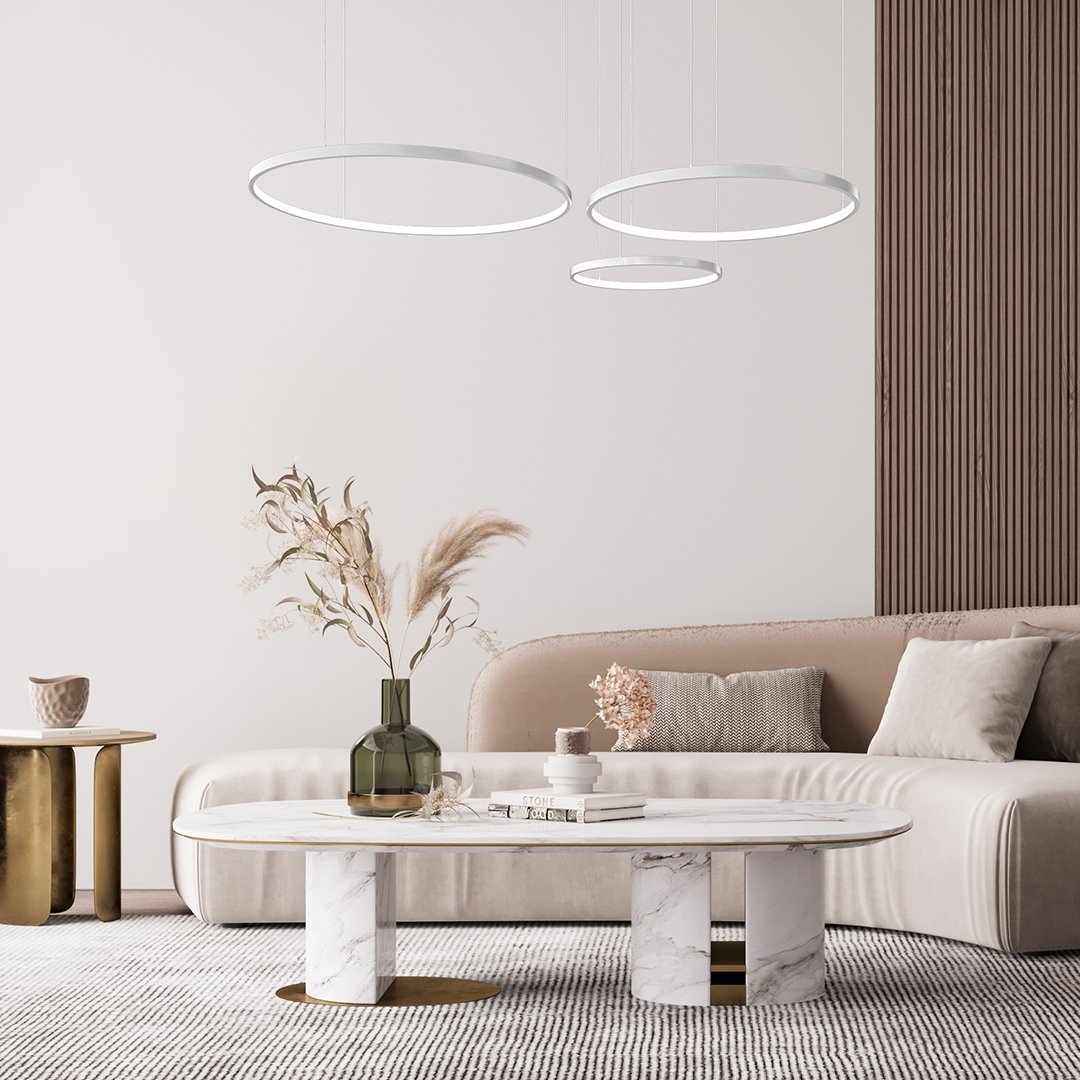 Modern LED Ring Chandelier | Contemporary Dimmable Dining Room Ceiling Light