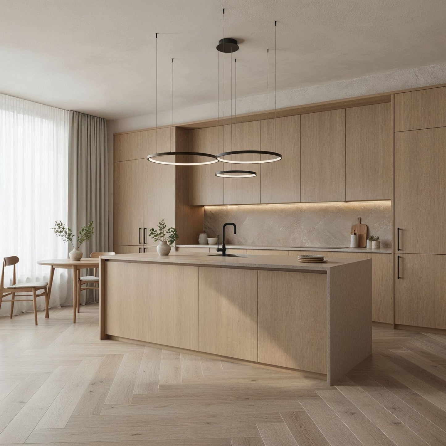 Modern LED Ring Chandelier | Contemporary Dimmable Dining Room Ceiling Light