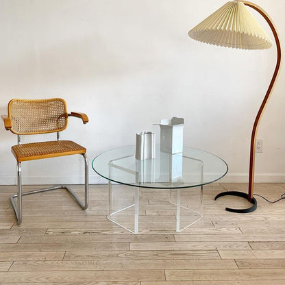 Scandinavian Curved Wooden Floor Lamp with Pleated Shade | Modern Living Room Light