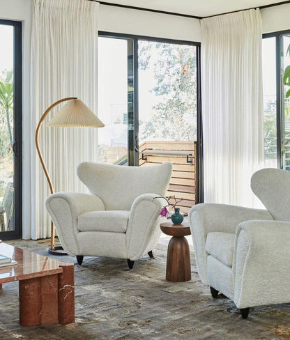 Scandinavian Curved Wooden Floor Lamp with Pleated Shade | Modern Living Room Light