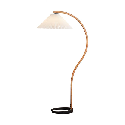 Scandinavian Curved Wooden Floor Lamp with Pleated Shade | Modern Living Room Light