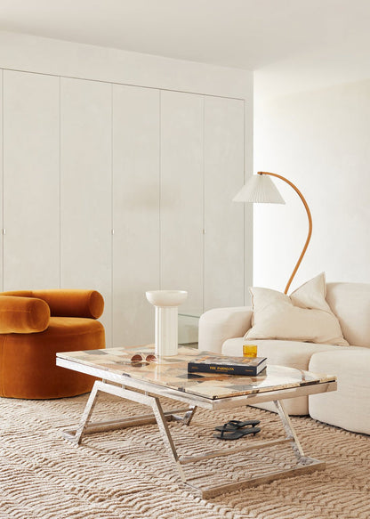 Scandinavian Curved Wooden Floor Lamp with Pleated Shade | Modern Living Room Light