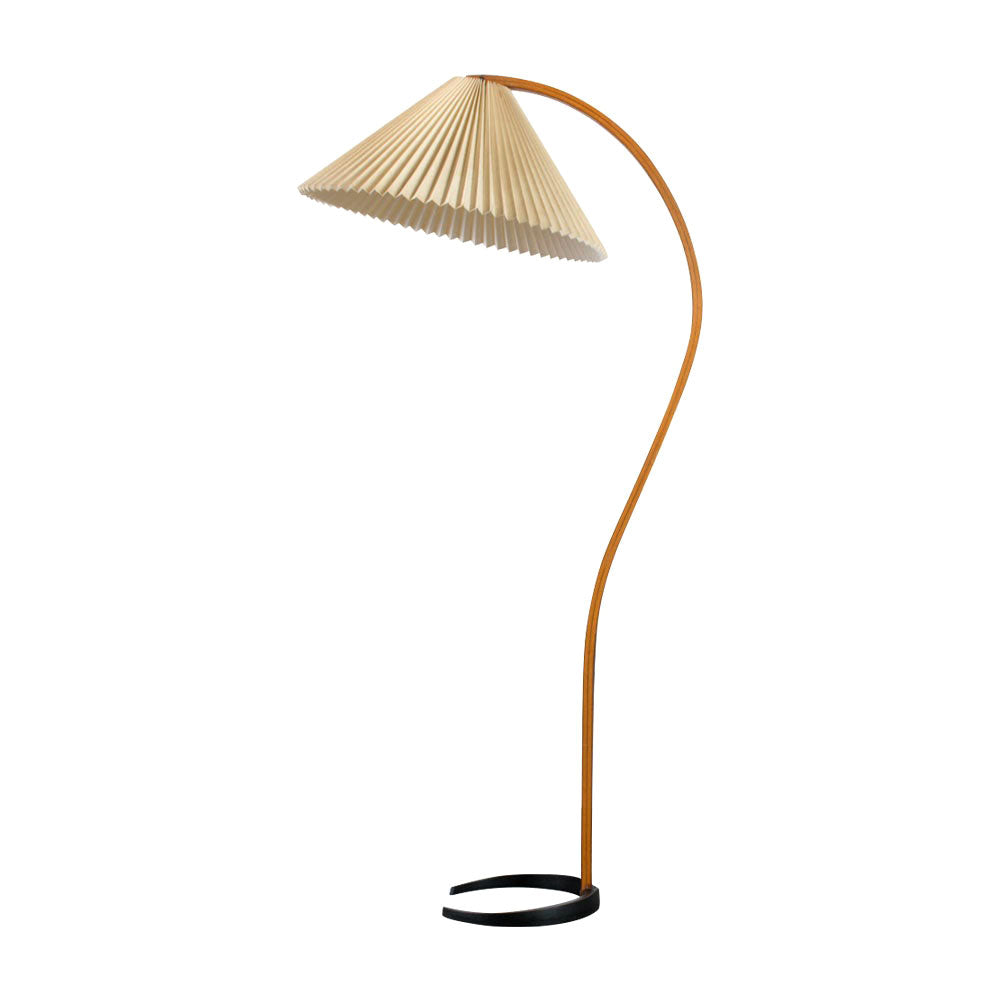 Scandinavian Curved Wooden Floor Lamp with Pleated Shade | Modern Living Room Light