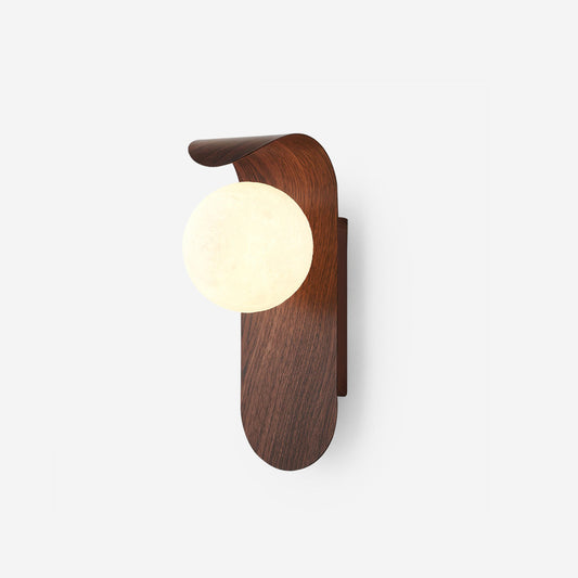 Modern Wood Wall Lamp | Curved Globe Sconce for Living Room or Bedroom