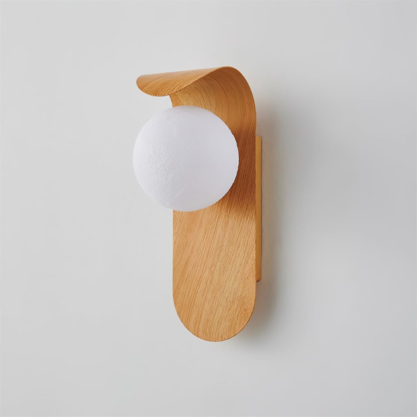 Modern Wood Wall Lamp | Curved Globe Sconce for Living Room or Bedroom