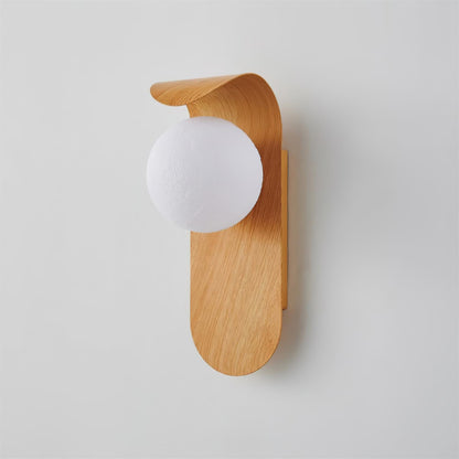 Modern Wood Wall Lamp | Curved Globe Sconce for Living Room or Bedroom