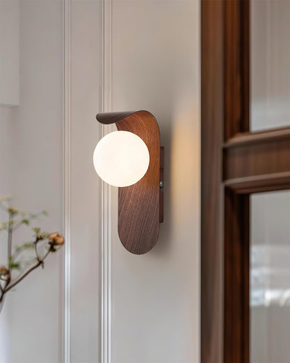 Modern Wood Wall Lamp | Curved Globe Sconce for Living Room or Bedroom