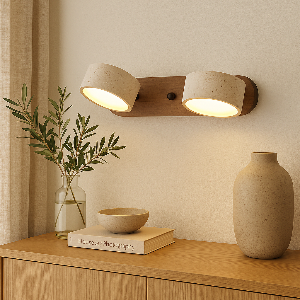 Travertine Duo Wall Light for Bedroom | Modern LED Sconce