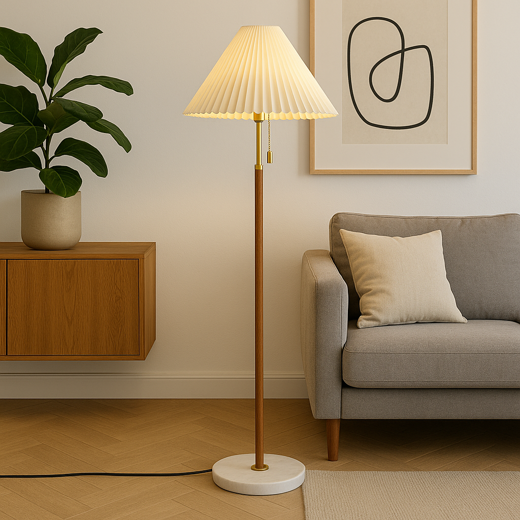 Vintage Wooden Floor Lamp | Modern Standing Light for Living Room and Bedroom