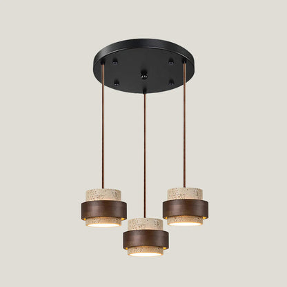 Modern Stone and Wood Pendant Light | Natural Travertine Ceiling Lamp