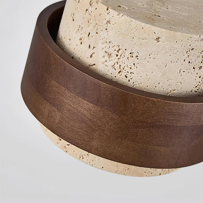 Modern Stone and Wood Pendant Light | Natural Travertine Ceiling Lamp