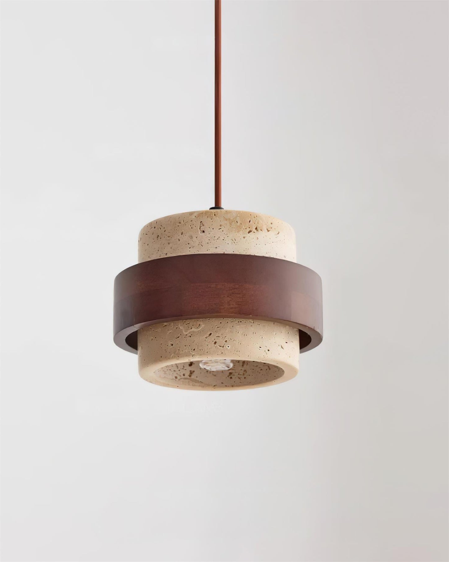 Modern Stone and Wood Pendant Light | Natural Travertine Ceiling Lamp