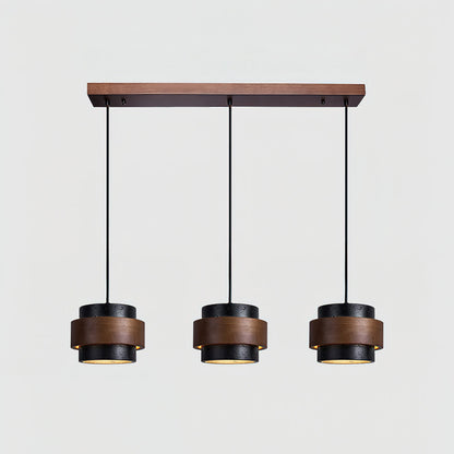Modern Stone and Wood Pendant Light | Natural Travertine Ceiling Lamp