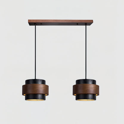 Modern Stone and Wood Pendant Light | Natural Travertine Ceiling Lamp