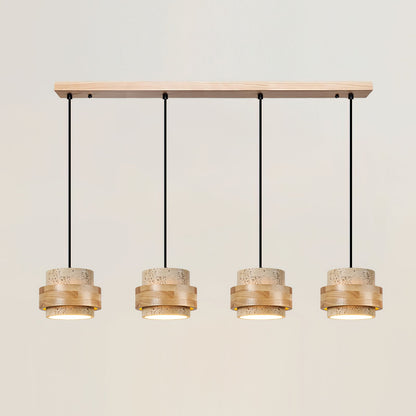 Modern Stone and Wood Pendant Light | Natural Travertine Ceiling Lamp