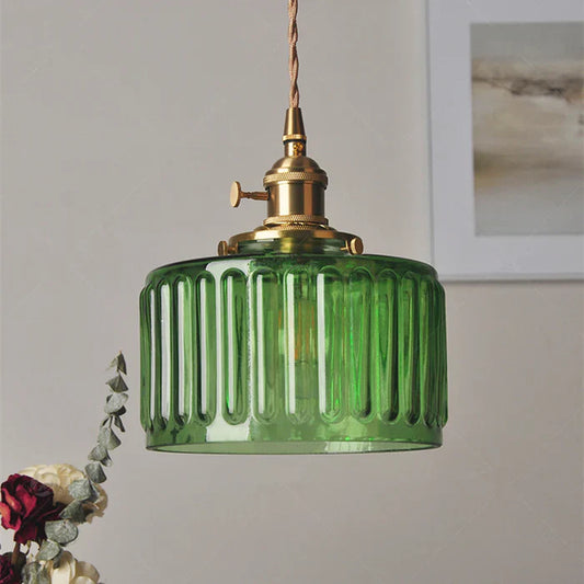Vintage Cylinder Glass Pendant Ceiling Light | Classic Hanging Lamp for Home Decor