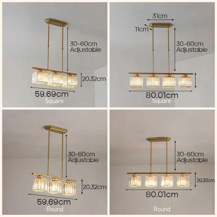 Modern Rectangular Glass Chandelier | LED Dining Room Kitchen Ceiling Light