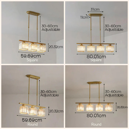 Modern Rectangular Glass Chandelier | LED Dining Room Kitchen Ceiling Light