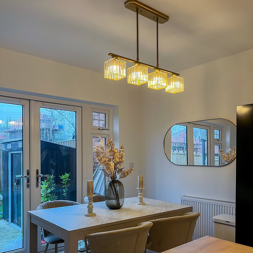 Modern Rectangular Glass Chandelier | LED Dining Room Kitchen Ceiling Light