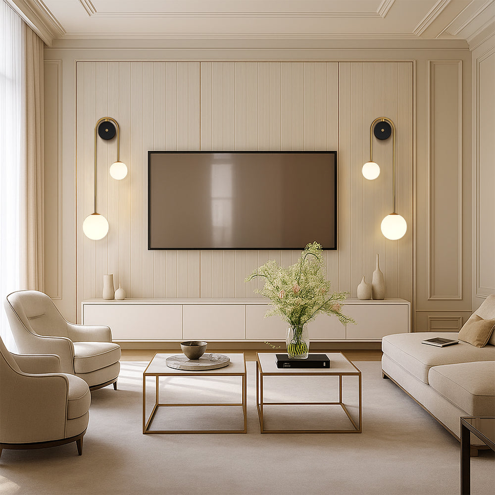 Modern Brass Wall Light | Curved LED Sconce for Bedroom and Living Room