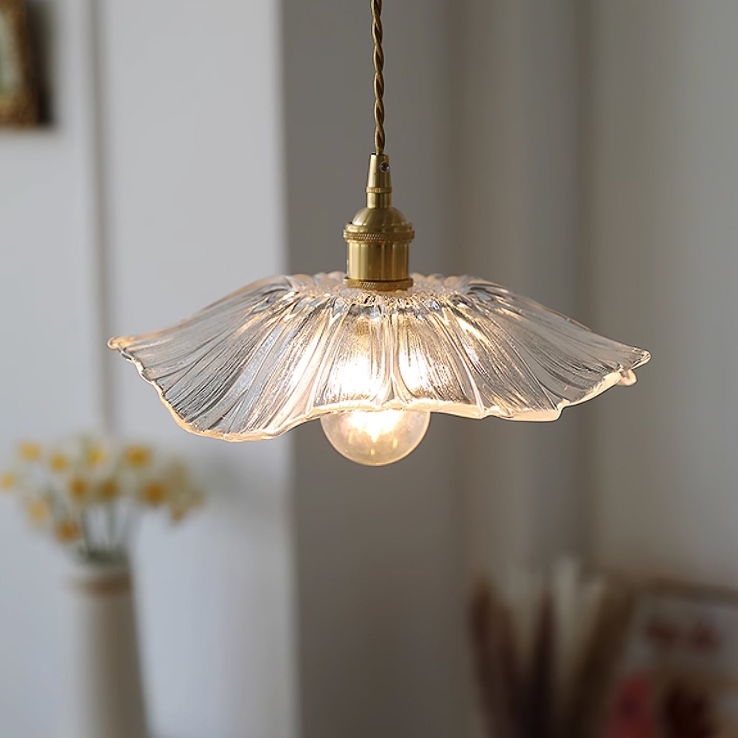 Vintage Flower Glass Pendant Light | Retro Plug-in Ceiling Lamp