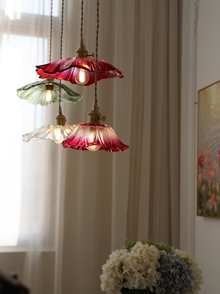 Vintage Flower Glass Pendant Light | Retro Plug-in Ceiling Lamp