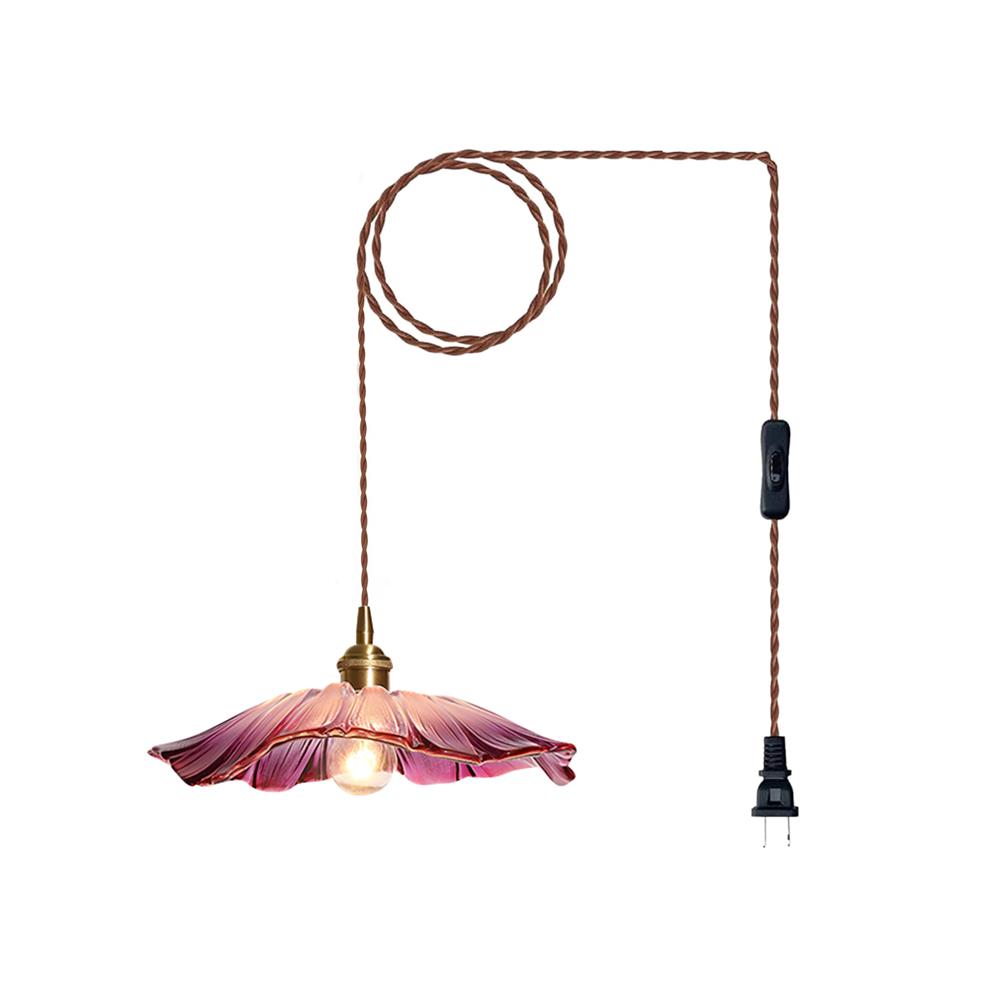 Vintage Flower Glass Pendant Light | Retro Plug-in Ceiling Lamp