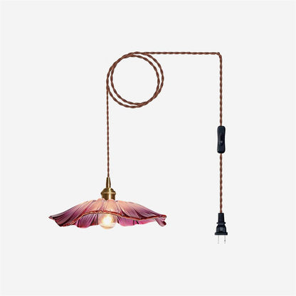 Vintage Flower Glass Pendant Light | Retro Plug-in Ceiling Lamp