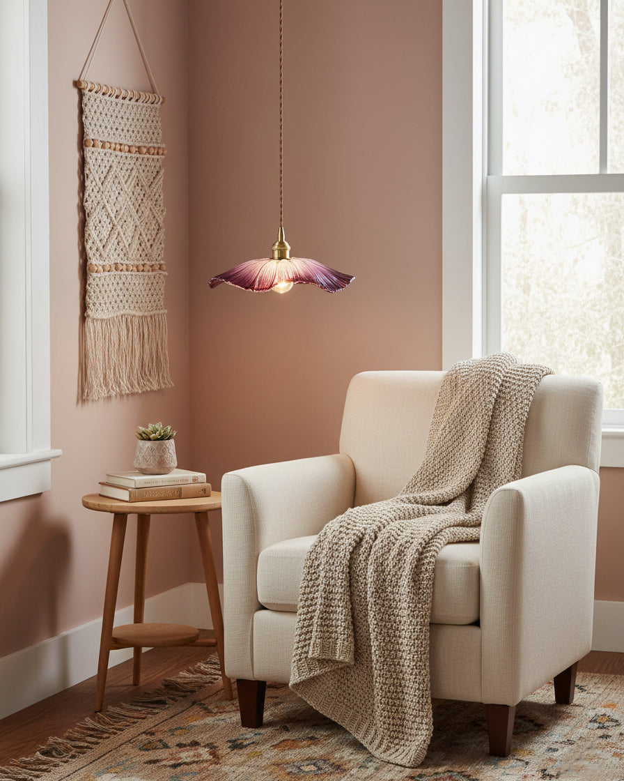 Vintage Flower Glass Pendant Light | Retro Plug-in Ceiling Lamp