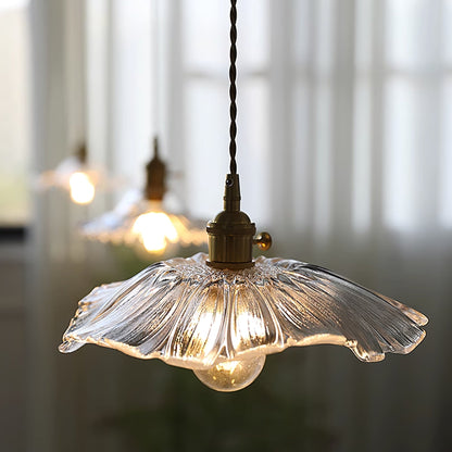 Vintage Flower Glass Pendant Light | Retro Plug-in Ceiling Lamp