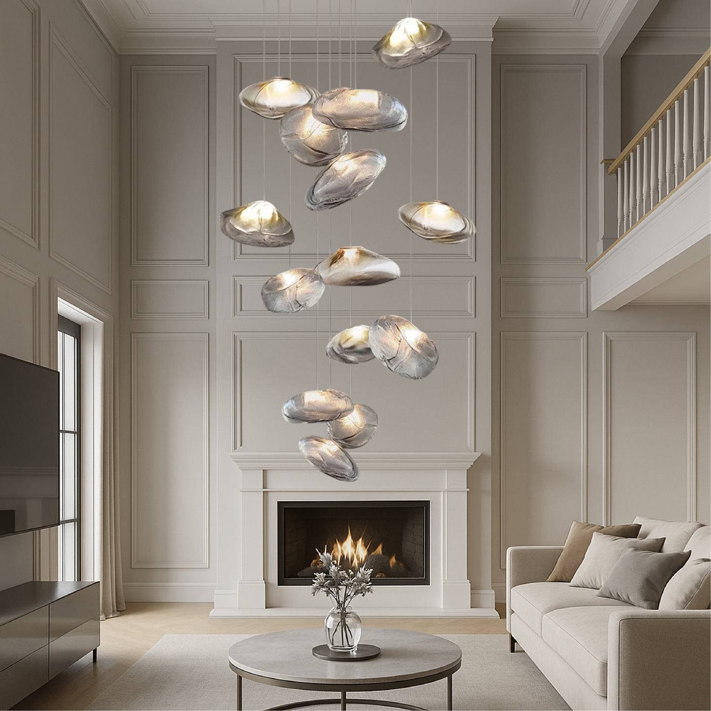 Nordic Glass Chandelier | Modern LED Ceiling Light for Living Room and Dining Area