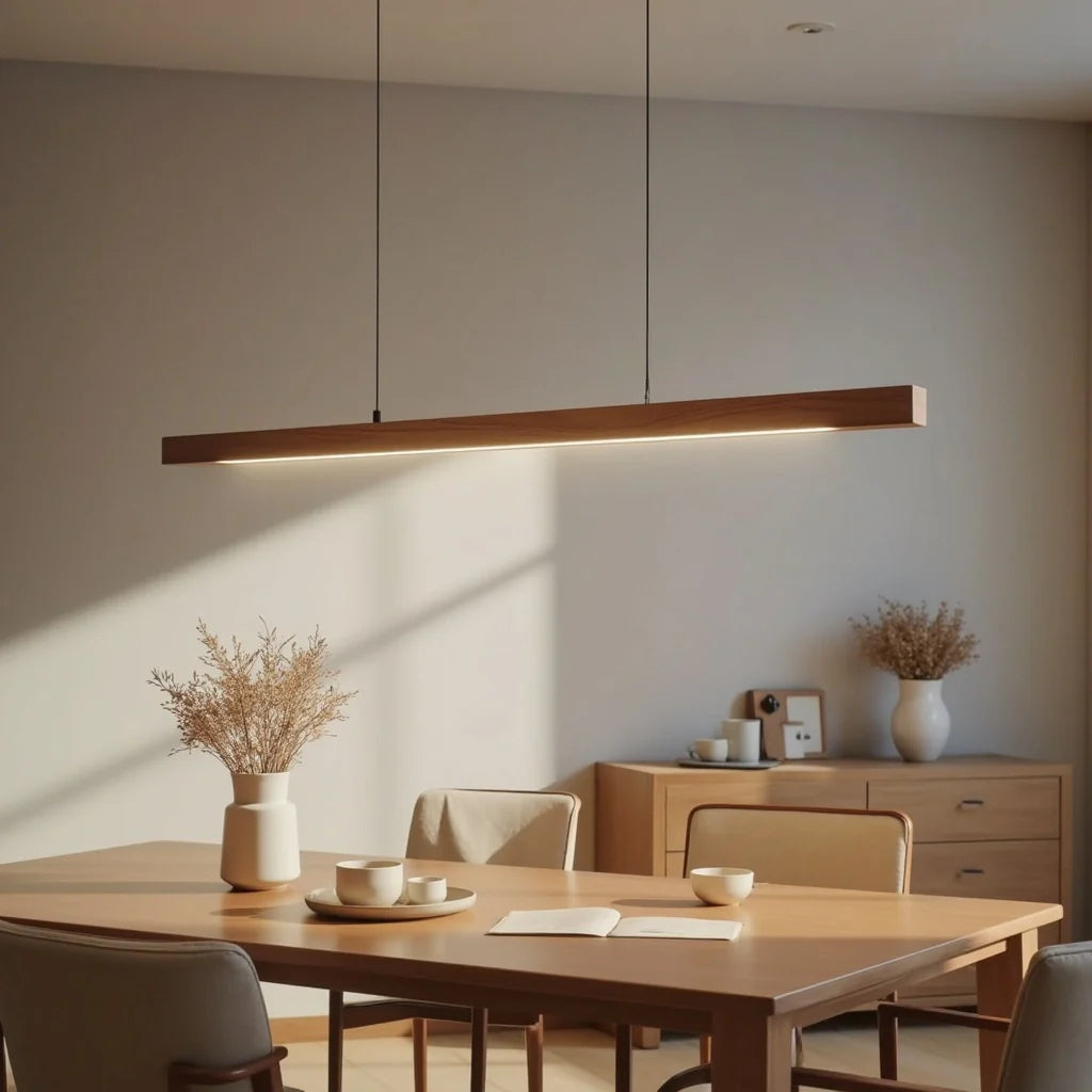 Long Wooden Pendant Ceiling Lamp | Modern LED Light for Dining or Kitchen Island