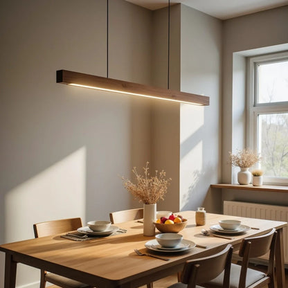 Long Wooden Pendant Ceiling Lamp | Modern LED Light for Dining or Kitchen Island