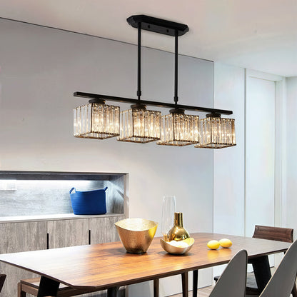 Modern Rectangular Glass Chandelier | LED Dining Room Kitchen Ceiling Light