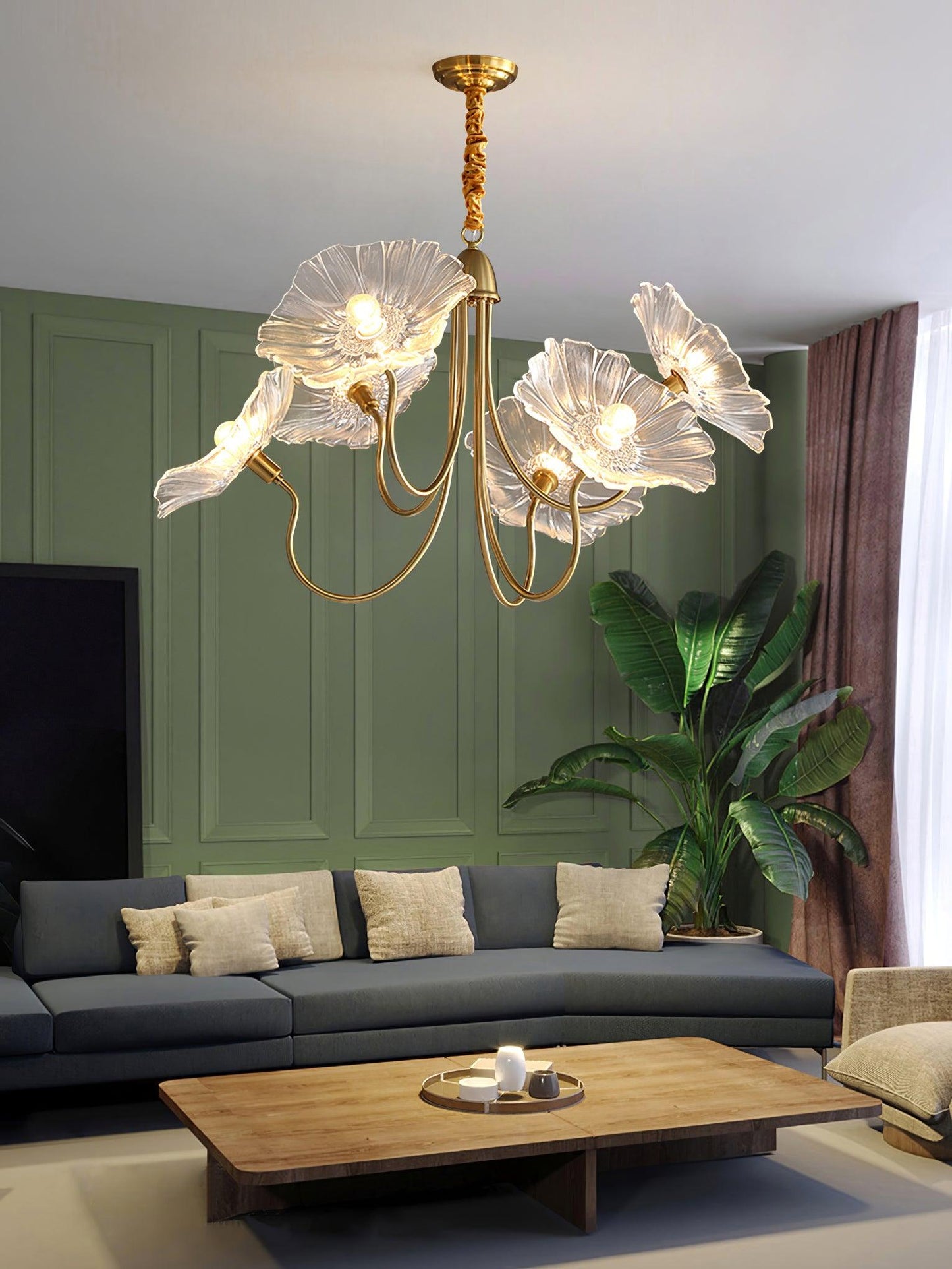 Leaf Glass Chandelier Ceiling Light | Modern Frosted Glass Pendant Lamp
