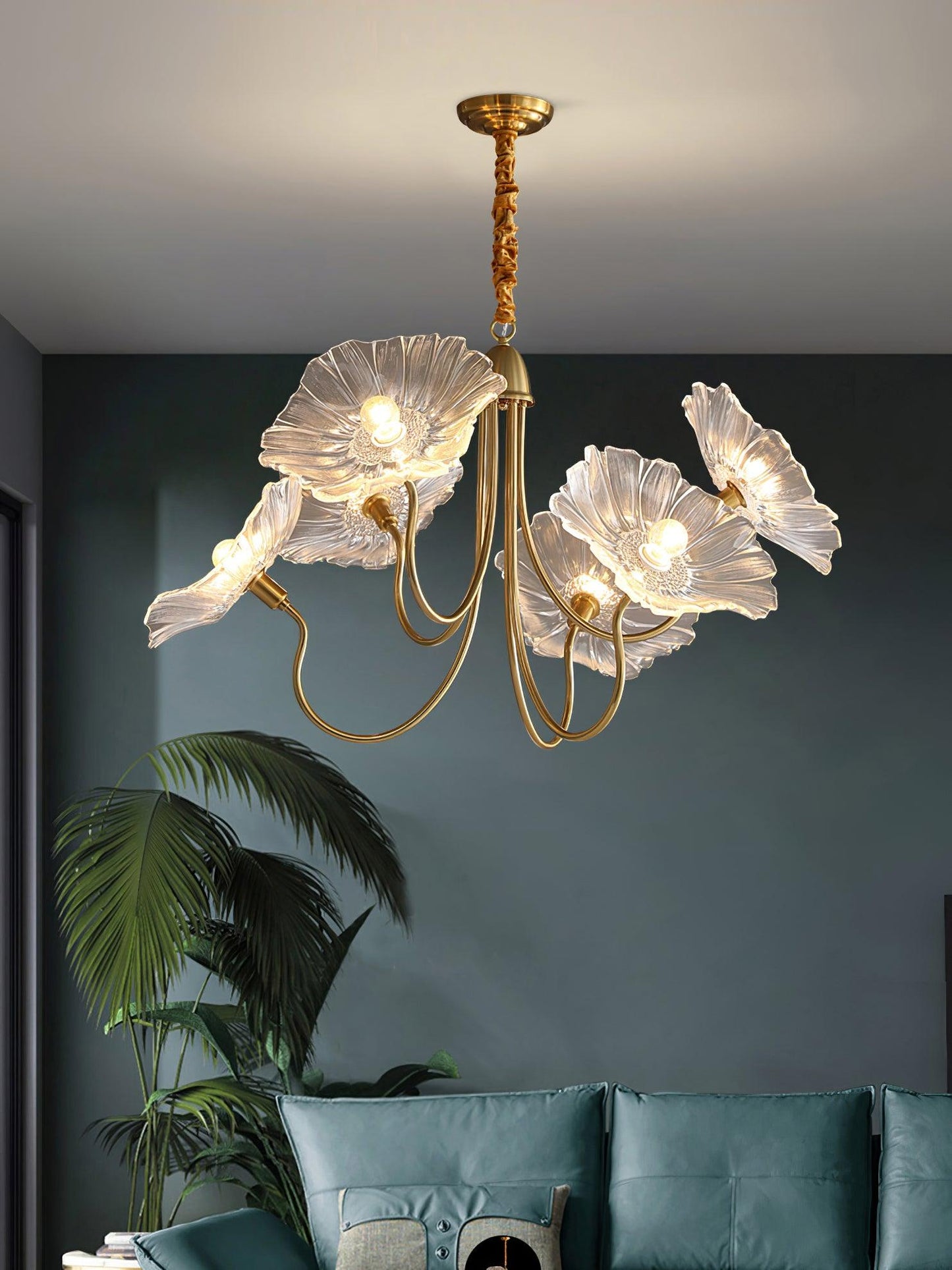 Leaf Glass Chandelier Ceiling Light | Modern Frosted Glass Pendant Lamp