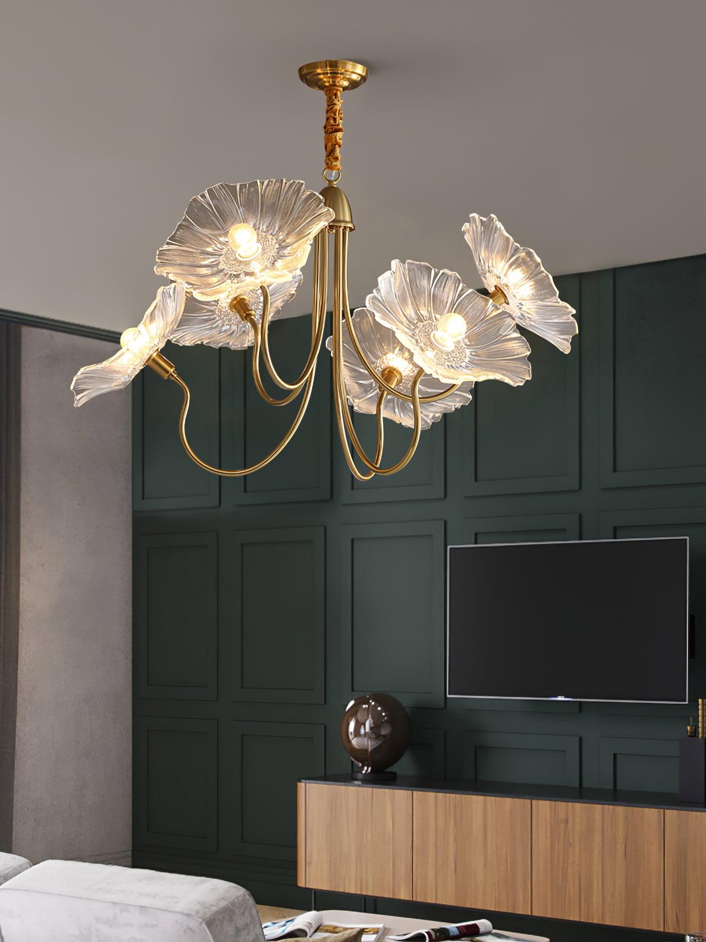 Leaf Glass Chandelier Ceiling Light | Modern Frosted Glass Pendant Lamp