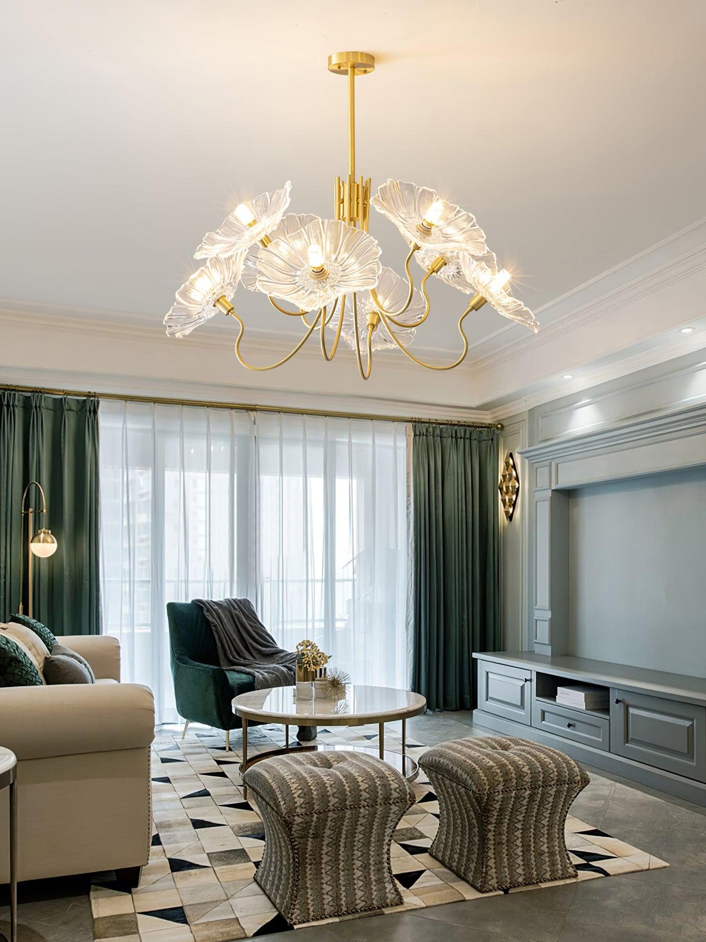 Leaf Glass Chandelier Ceiling Light | Modern Frosted Glass Pendant Lamp