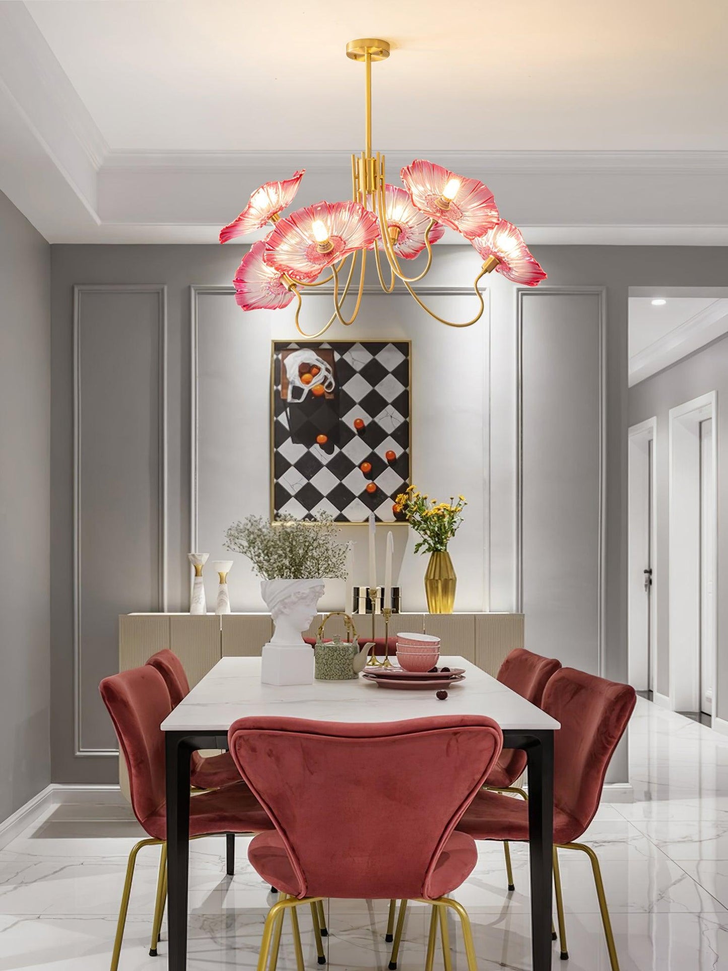 Leaf Glass Chandelier Ceiling Light | Modern Frosted Glass Pendant Lamp