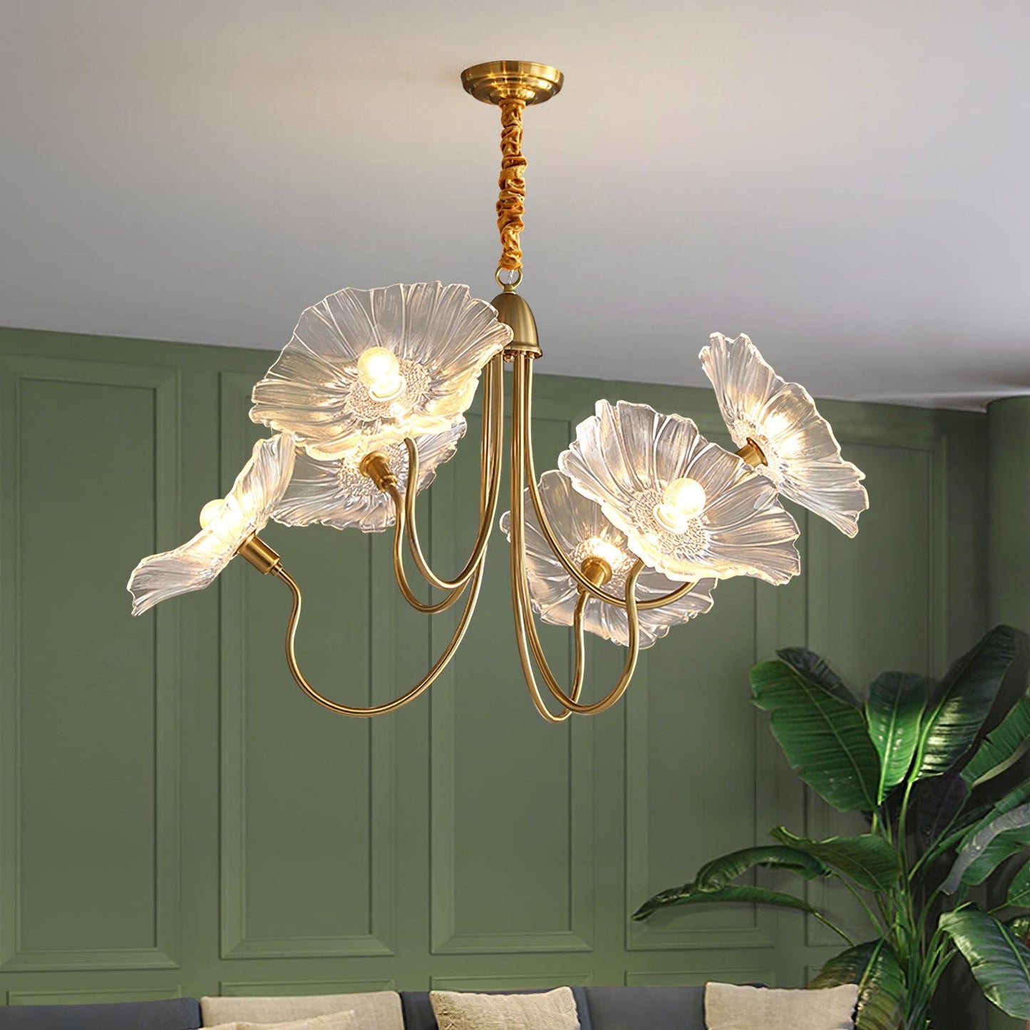 Leaf Glass Chandelier Ceiling Light | Modern Frosted Glass Pendant Lamp