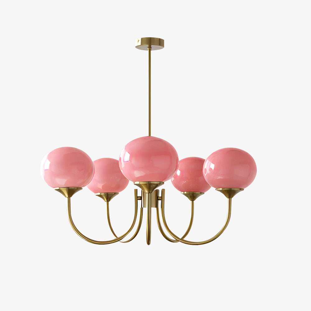 Modern Chandelier Ceiling Light with Pink Glass Shades | Decorative Dining Room Lamp